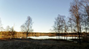 Klarblå himmel över Klobosjön idag.
