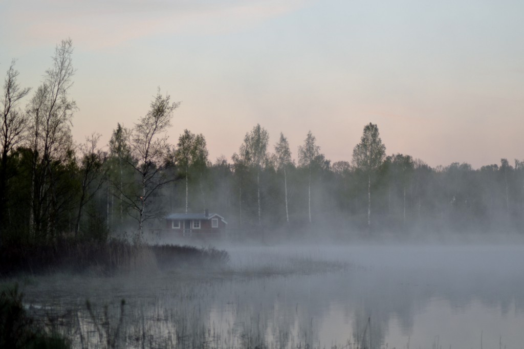 Lite dimma över Klobosjön i morse